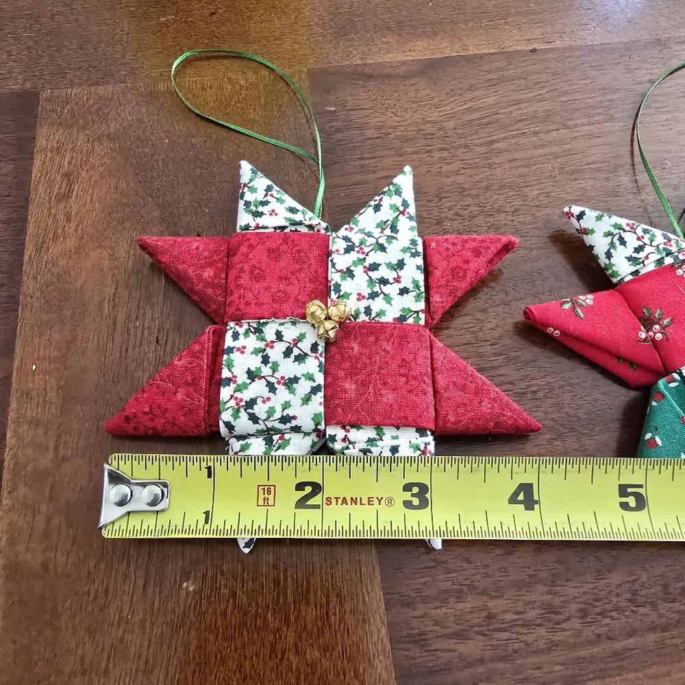 Festive Red and Green Star Ornaments‎ Patchwork Handmade